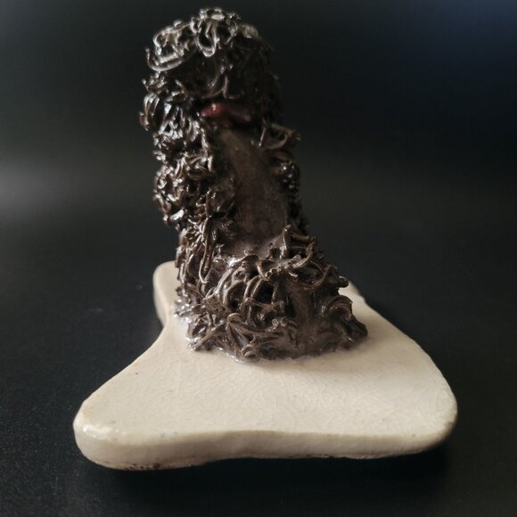 Vintage Ceramic Spaghetti Poodle Dog Figurine On Base, Vintage Dog Figurine - Picture 6 of 8